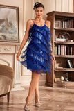 Sangles Spaghetti bleu royal Franges Rogging 20s Great Gatsby Robe