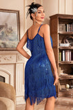 Sangles Spaghetti bleu royal Franges Rogging 20s Great Gatsby Robe