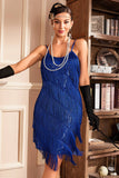 Sangles Spaghetti bleu royal Franges Rogging 20s Great Gatsby Robe