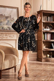 Robe Flapper Paillettes Noires avec manches Batwing