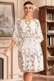 Robe blanche scintillante Batwing des années 1920 avec paillettes