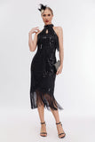 Glitter Halter Fringes Robe Gatsby sans manches