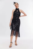 Glitter Halter Fringes Robe Gatsby sans manches