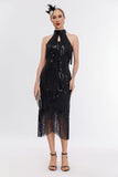 Glitter Halter Fringes Robe Gatsby sans manches