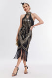 Glitter Halter Fringes Robe Gatsby sans manches