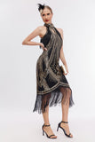 Glitter Halter Fringes Robe Gatsby sans manches