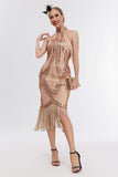 Glitter Halter Fringes Robe Gatsby sans manches