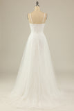 Blanc Une ligne Spaghetti Strats Tulle Long Robe de mariée