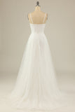 Blanc Une ligne Spaghetti Strats Tulle Long Robe de mariée