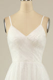 Blanc Une ligne Spaghetti Strats Tulle Long Robe de mariée