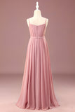Dusty Rose A-line Chiffon Spaghetti Straps Long plissé Junior Bridesmaid Dress