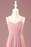 Dusty Rose A-line Chiffon Spaghetti Straps Long plissé Junior Bridesmaid Dress