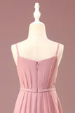 Dusty Rose A-line Chiffon Spaghetti Straps Long plissé Junior Bridesmaid Dress