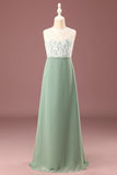 Matcha A-line Longueur du sol Col rond Sans manches Junior Bridesmaid Dress