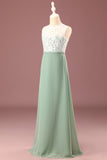 Matcha A-line Longueur du sol Col rond Sans manches Junior Bridesmaid Dress