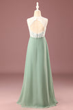 Matcha A-line Longueur du sol Col rond Sans manches Junior Bridesmaid Dress