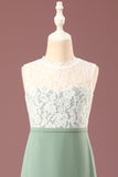 Matcha A-line Longueur du sol Col rond Sans manches Junior Bridesmaid Dress