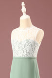 Matcha A-line Longueur du sol Col rond Sans manches Junior Bridesmaid Dress