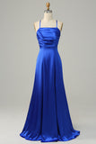 Robe de demoiselle d’honneur longue bleu royal Halter A Line
