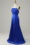 Robe de demoiselle d’honneur longue bleu royal Halter A Line