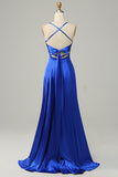 Robe de demoiselle d’honneur longue bleu royal Halter A Line
