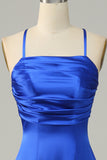 Robe de demoiselle d’honneur longue bleu royal Halter A Line