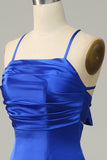 Robe de demoiselle d’honneur longue bleu royal Halter A Line