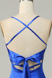 Robe de demoiselle d’honneur longue bleu royal Halter A Line