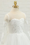 Tulle Ivoire Robe Fille Fleur Longue avec Dentelle