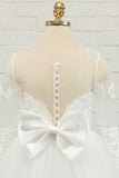 Tulle Ivoire Robe Fille Fleur Longue avec Dentelle