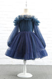 Glitter Navy Manches Longues Fleur Robe Fille
