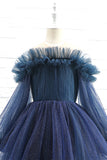 Glitter Navy Manches Longues Fleur Robe Fille