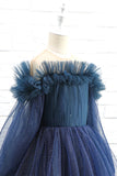 Glitter Navy Manches Longues Fleur Robe Fille
