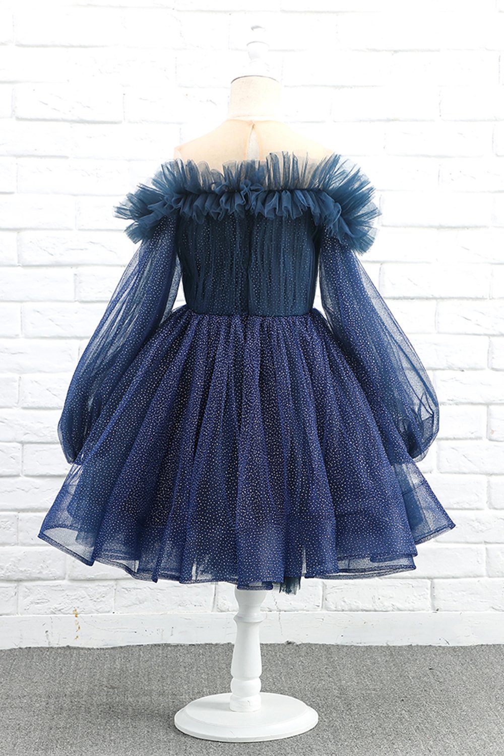 Glitter Navy Manches Longues Fleur Robe Fille