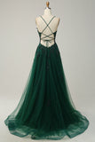 Une ligne Spaghetti Strats Green Long Prom Dress avec Criss Cross Back