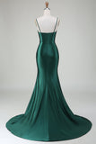 Vert foncé sirène bretelles spaghetti balayage Train robe de bal