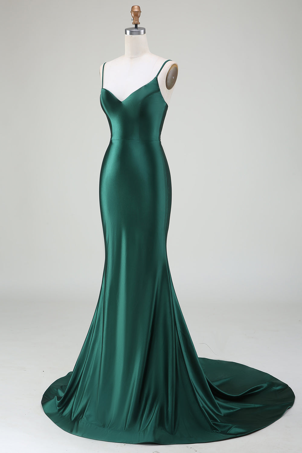Vert foncé sirène bretelles spaghetti balayage Train robe de bal