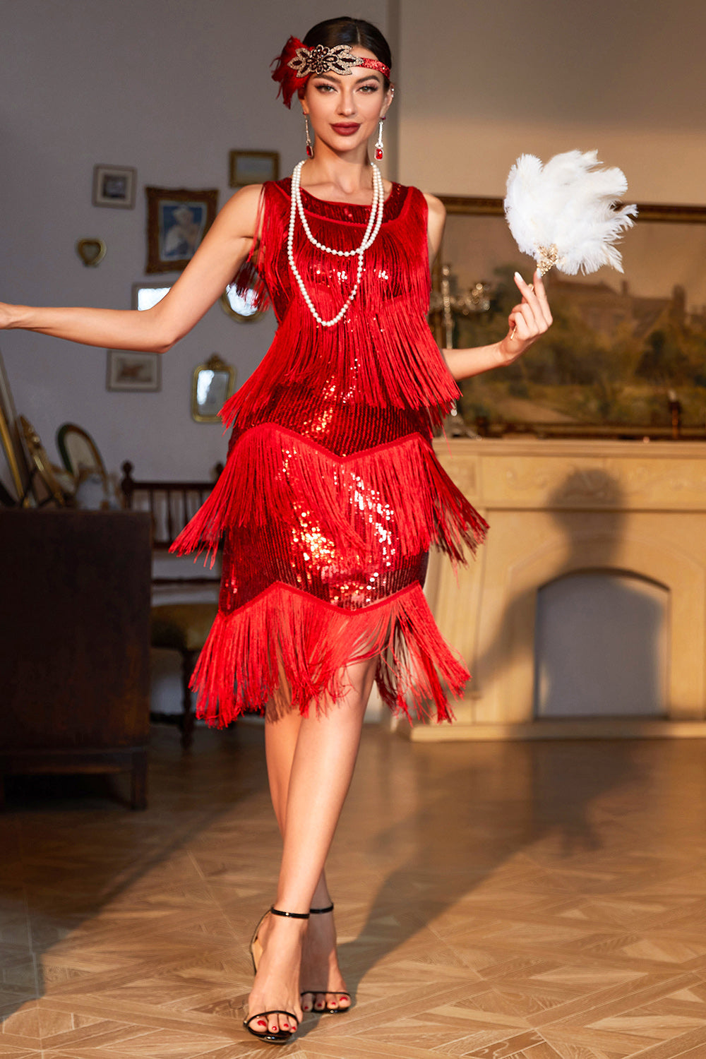Queendancer Robe Gatsby le magnifique pour femmes Robe à paillettes rouge à  franges rugissantes des années 20 – queendancerfr