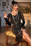 Robe à clapettes à franges noires à col en V doré