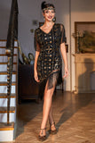 Robe à clapettes à franges noires à col en V doré