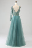 Gris vert A-ligne scintillant paillettes longue Corset robe de bal