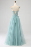 Robe de bal Corset à paillettes Applique vert clair scintillant avec fente