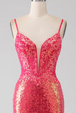 Robe de bal sirène fuchsia scintillante avec paillettes