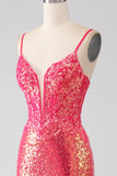 Robe de bal sirène fuchsia scintillante avec paillettes