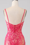 Robe de bal sirène fuchsia scintillante avec paillettes