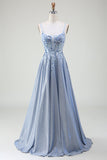 Glitter A-Line Spaghetti Bretelles Gris Bleu Robe de bal