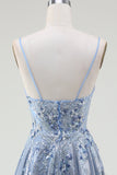 Glitter A-Line Spaghetti Bretelles Gris Bleu Robe de bal