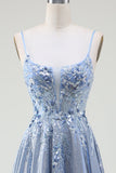Glitter A-Line Spaghetti Bretelles Gris Bleu Robe de bal