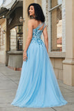 Magnifique une ligne une épaule bleu clair Corset robe de bal avec des Appliques