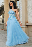Magnifique une ligne une épaule bleu clair Corset robe de bal avec des Appliques